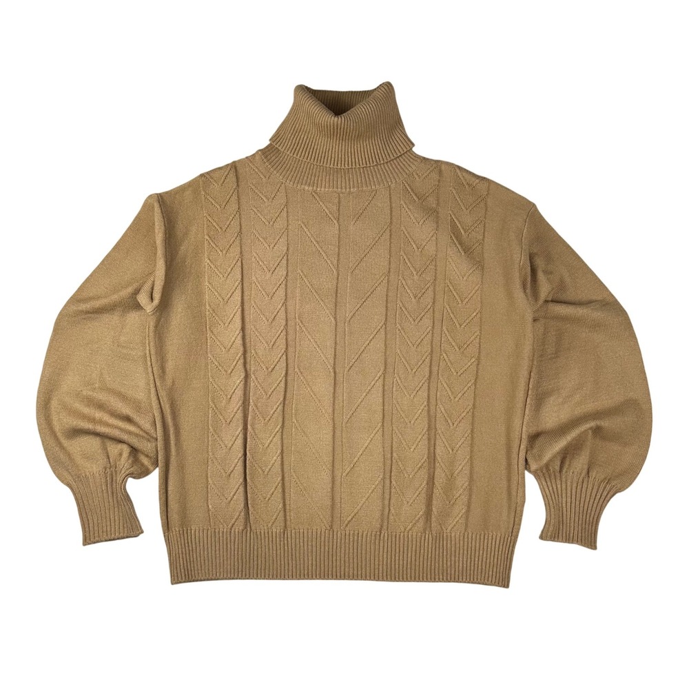 Ellen Tracy Womens Camel Brown Cable Knit Turtleneck Sweater Medium - Picture 1 of 8